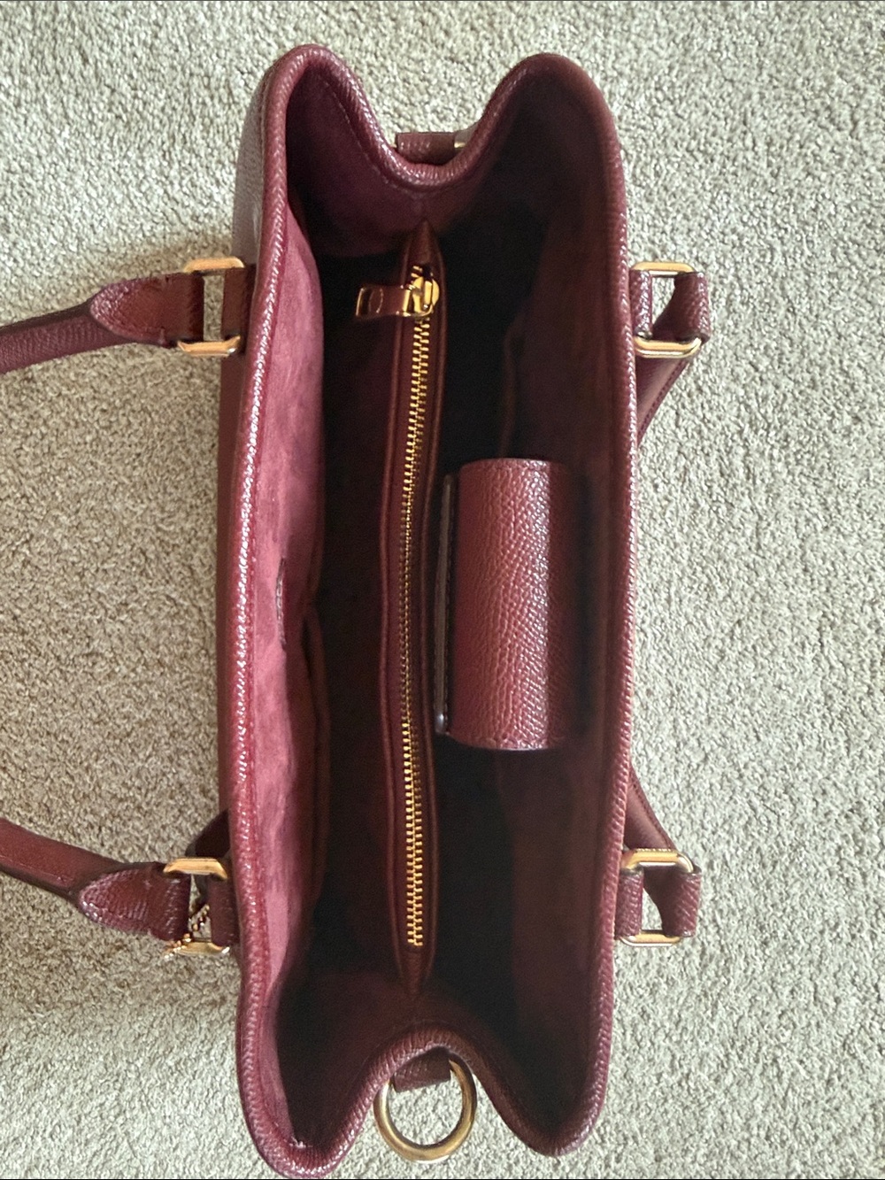 Coach Maroon Leather Double-Handle Satchel with Gold Hardware - Picture 3 of 6